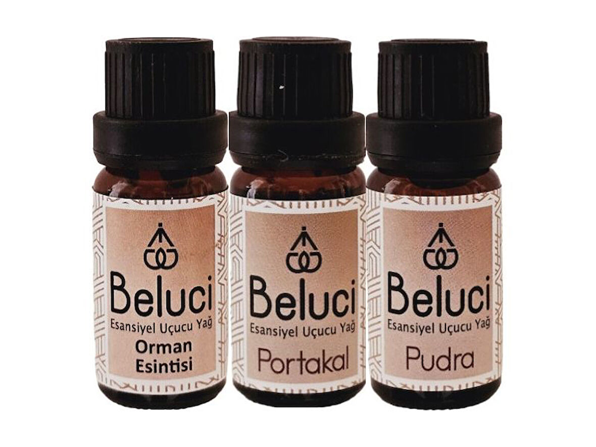 Orman Esintisi + Portakal + Pudra (Oda Kokusu Aroma Terapi Buhurdanlık/Difüzör Yağı) Set 3 Adet x 10 ml