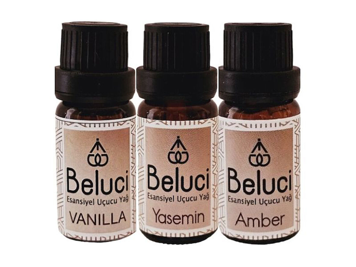 Vanilya + Yasemin + Amber (Oda Kokusu Aroma Terapi Buhurdanlık/Difüzör Yağı) Set 3 Adet x 10 ml