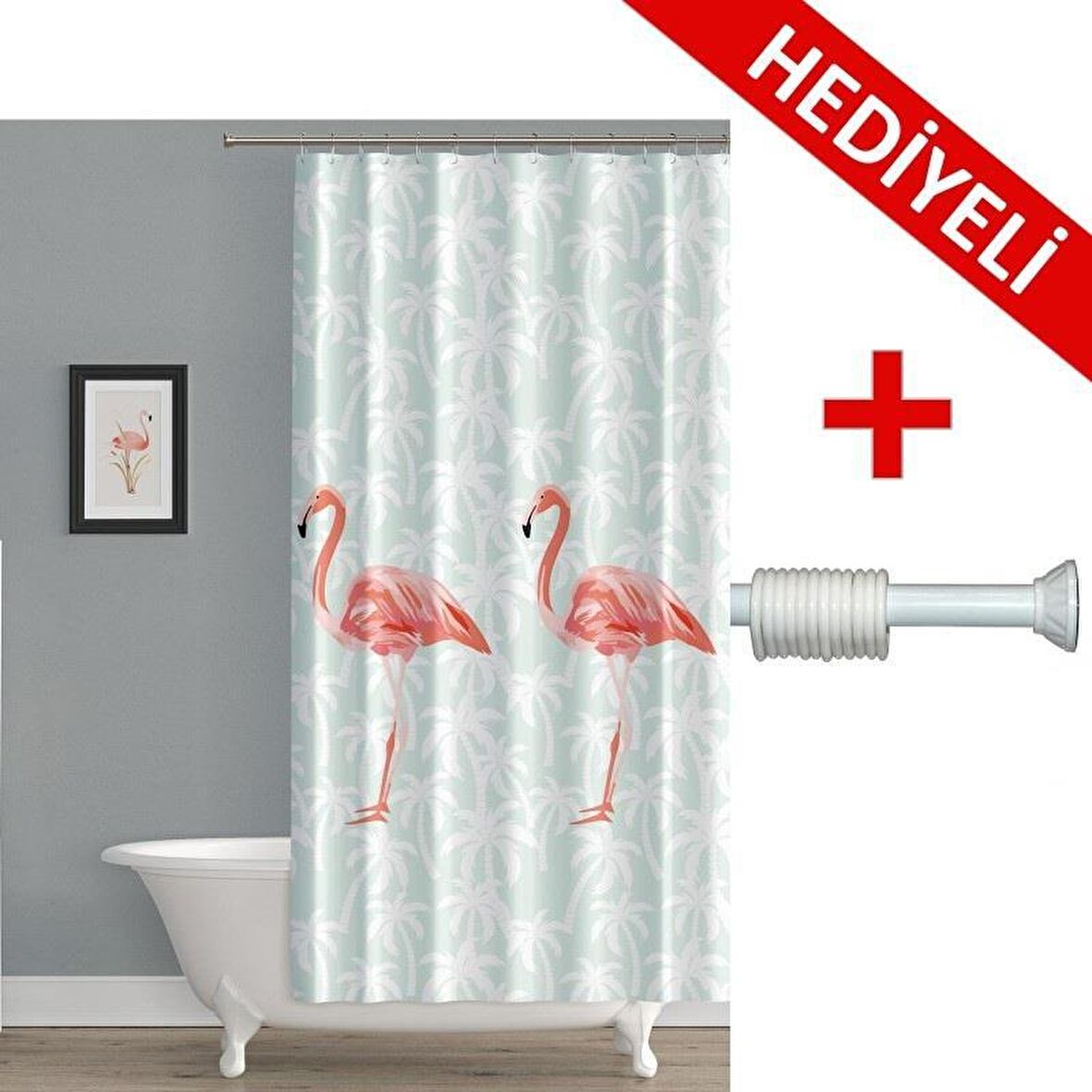 Flamingo Banyo Perdesi + Askı Hediyeli 180x200