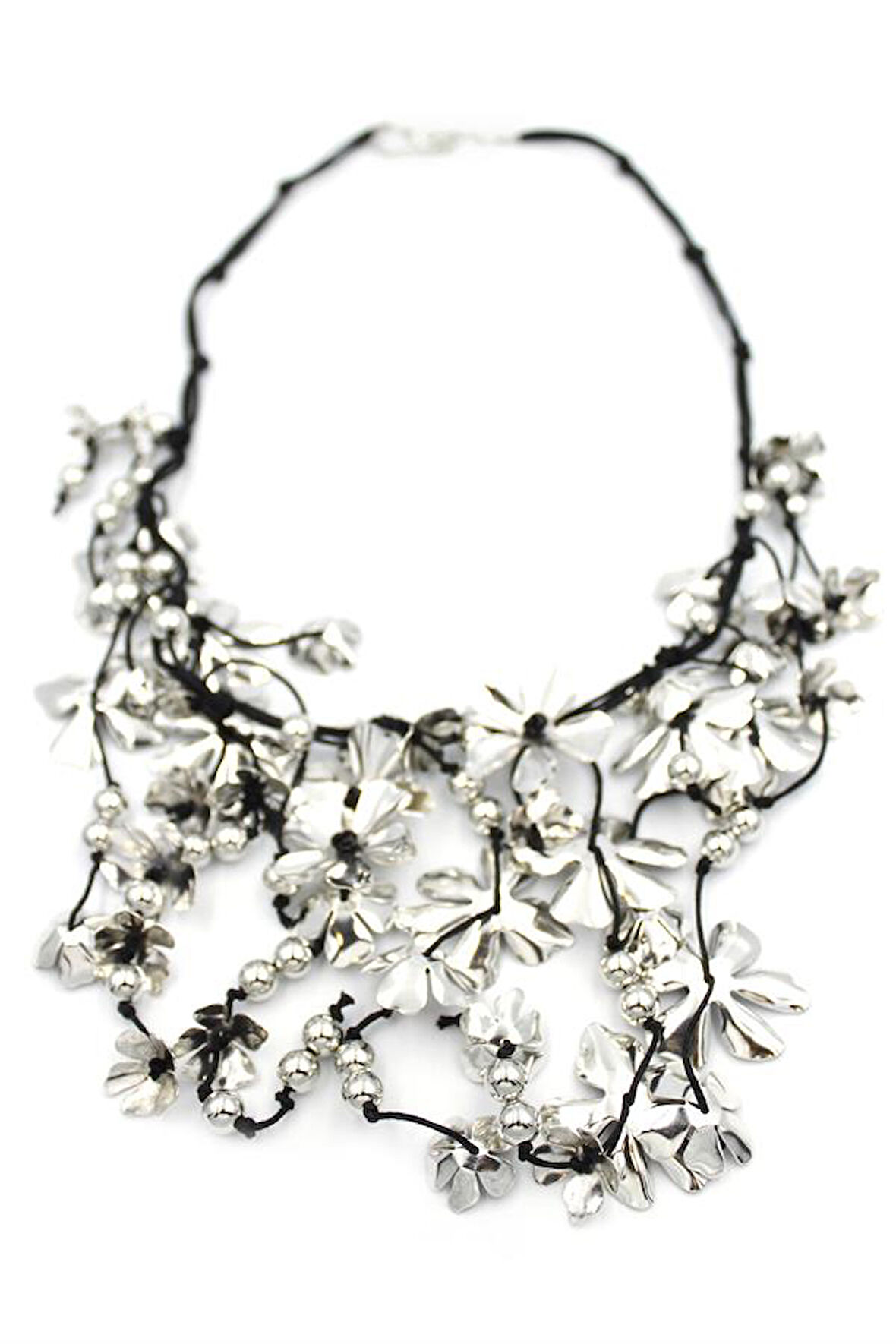 Metal Çiçek Kolye - Gümüş