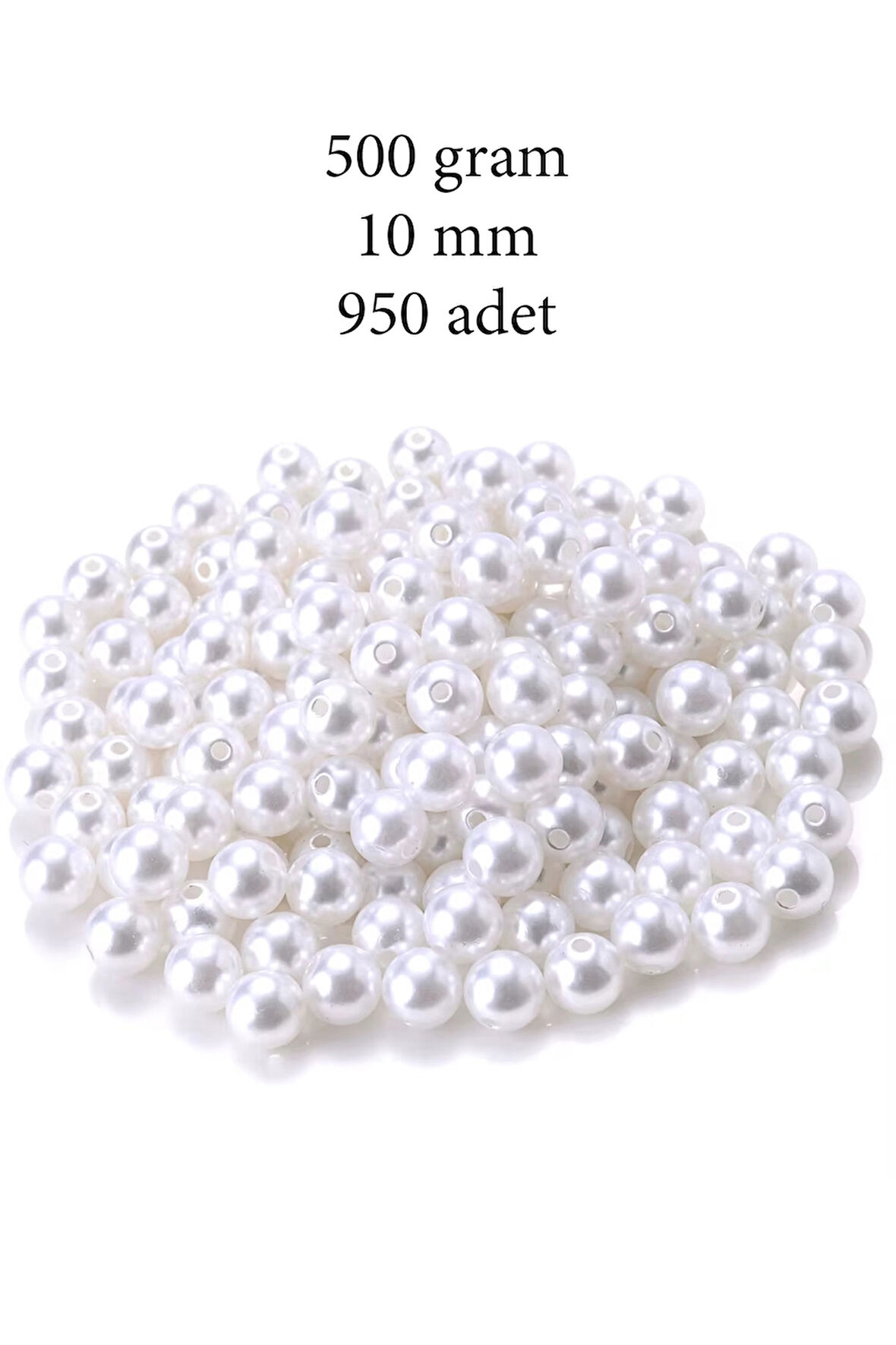 500 gram 10mm Beyaz Renk Plastik İnci Boncuk Çanta ve Takı Yapım Boncuğu (~950 adet)