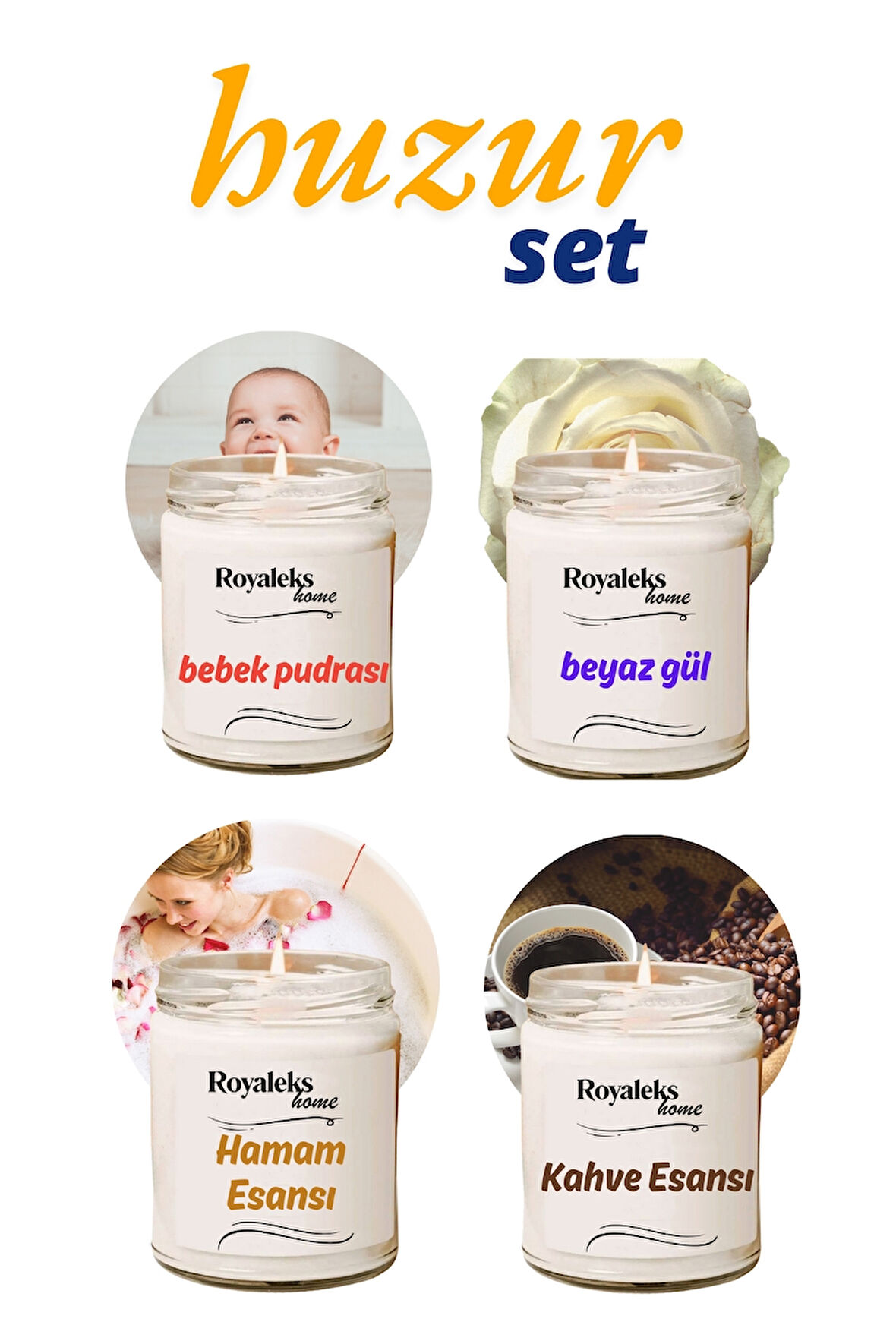 4 Adet Doğal Özel Seri Kokulu Dekoratif Kavanoz Mum 4X210 cc - Huzur Seti - RYL