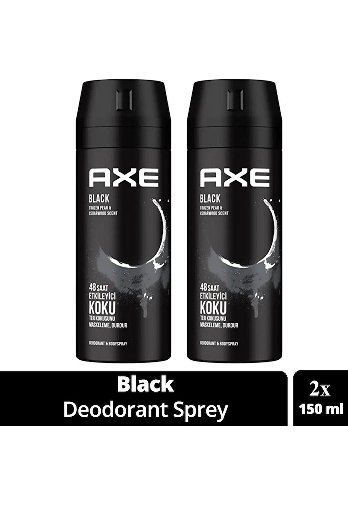2 Adet Axe Erkek Deodorant & Bodyspray Black 48 Saat Etkileyici Koku Vücut Spreyi 150 ml
