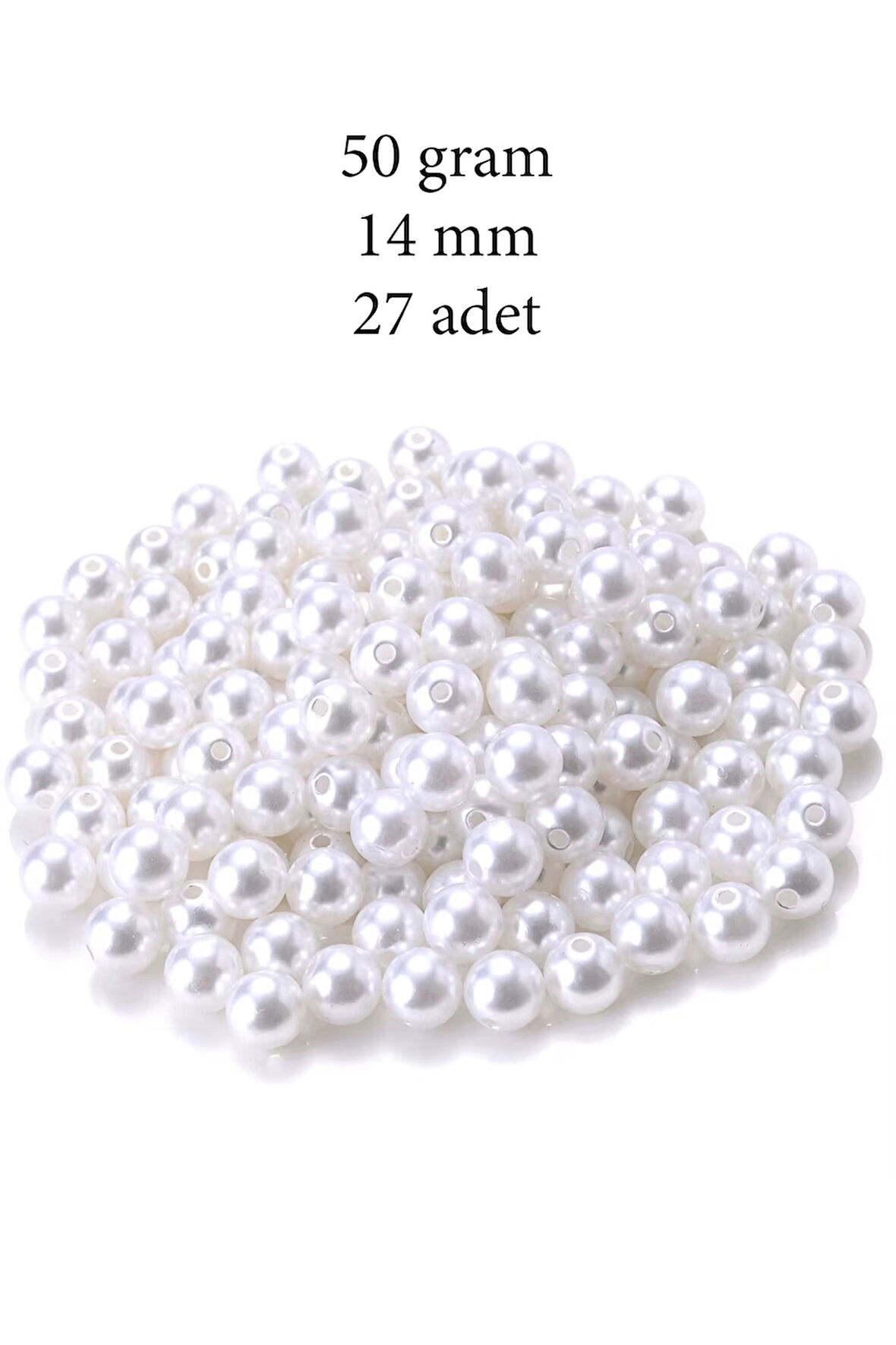 50 gram 14mm Beyaz Renk Plastik İnci Boncuk Çanta ve Takı Yapım Boncuğu (~27 adet)