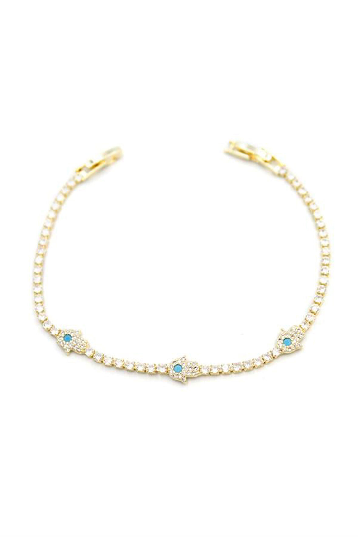 Taşlı Fatıma Ana Eli Bileklik - Altın