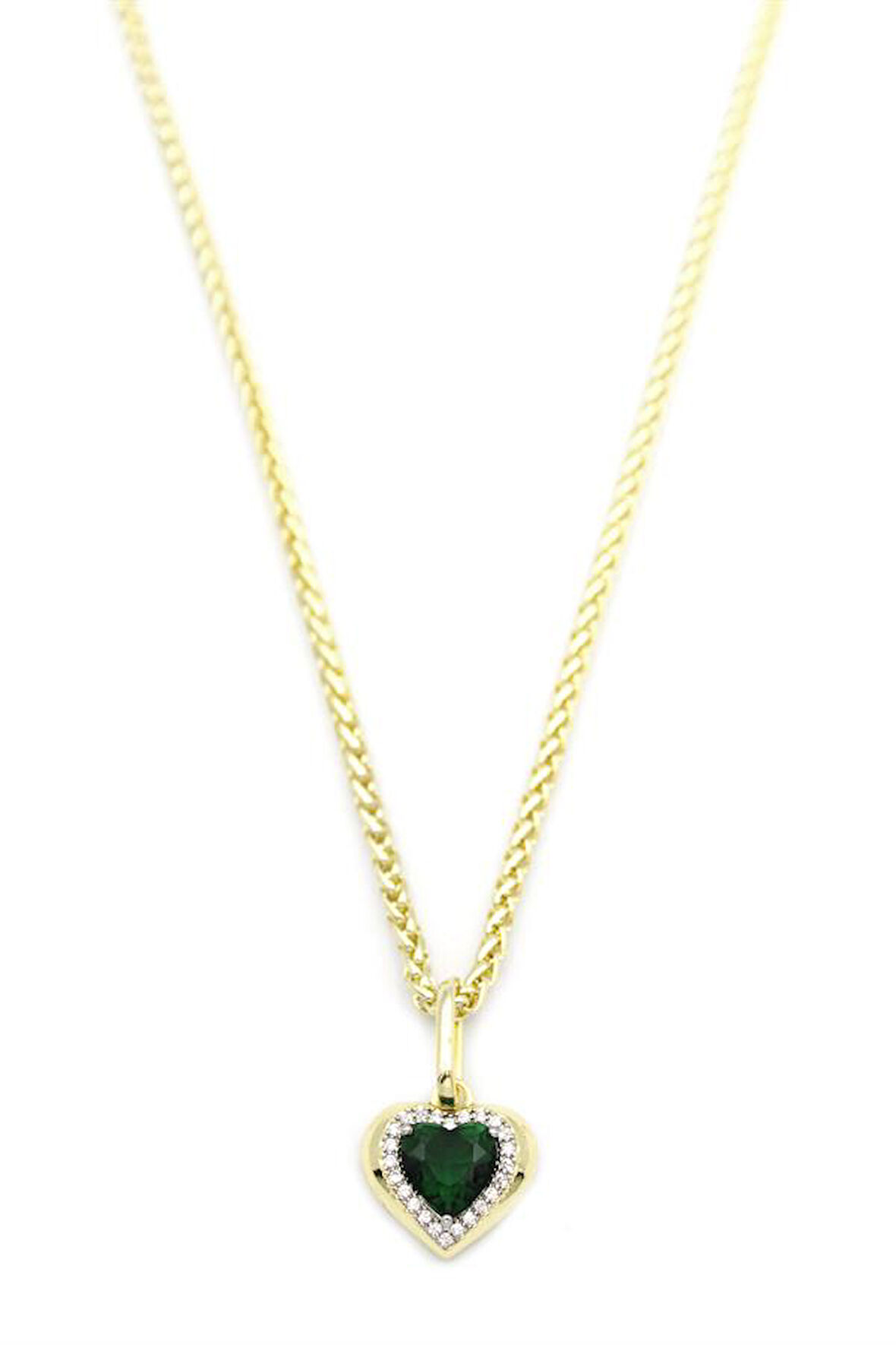 Taşlı Kalp Kolye - Yeşil