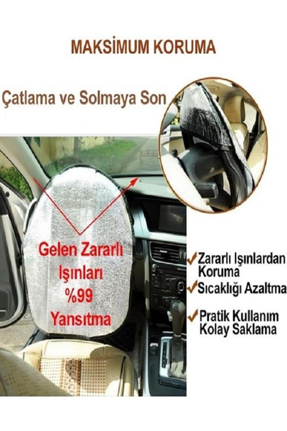 Oto Direksiyon Güneşliği Araç Araba Direksiyon Kılıfı Koruma Örtüsü Güneşlik Gölgelik