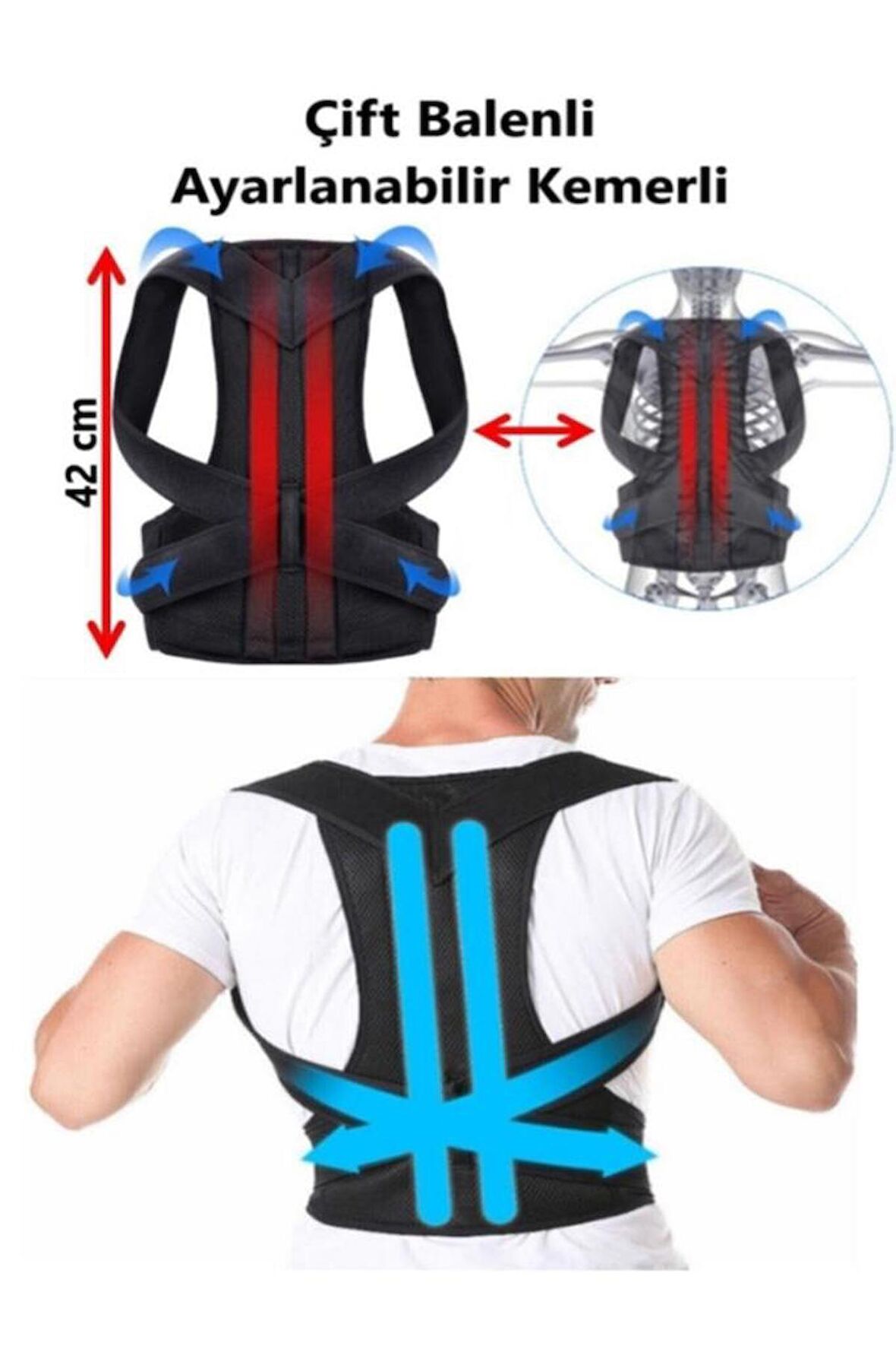 Unisex Balenli Dik Durmayı Sağlayan Sırt Bel Korsesi Dik Duruş Korsesi