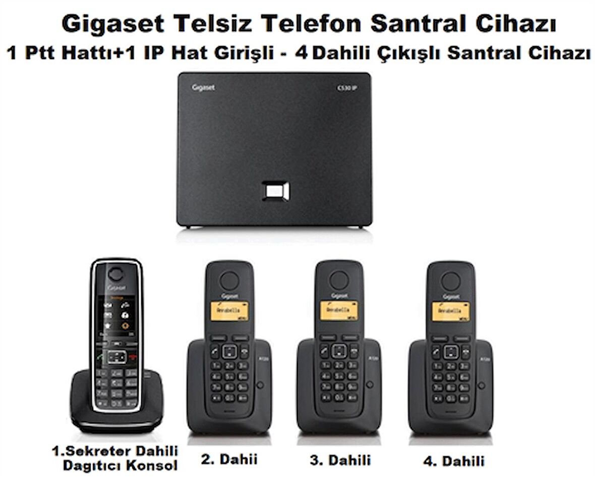 Gigaset C530 IP 4 Dahili Dect Telsiz Kablosuz Telefon Santrali