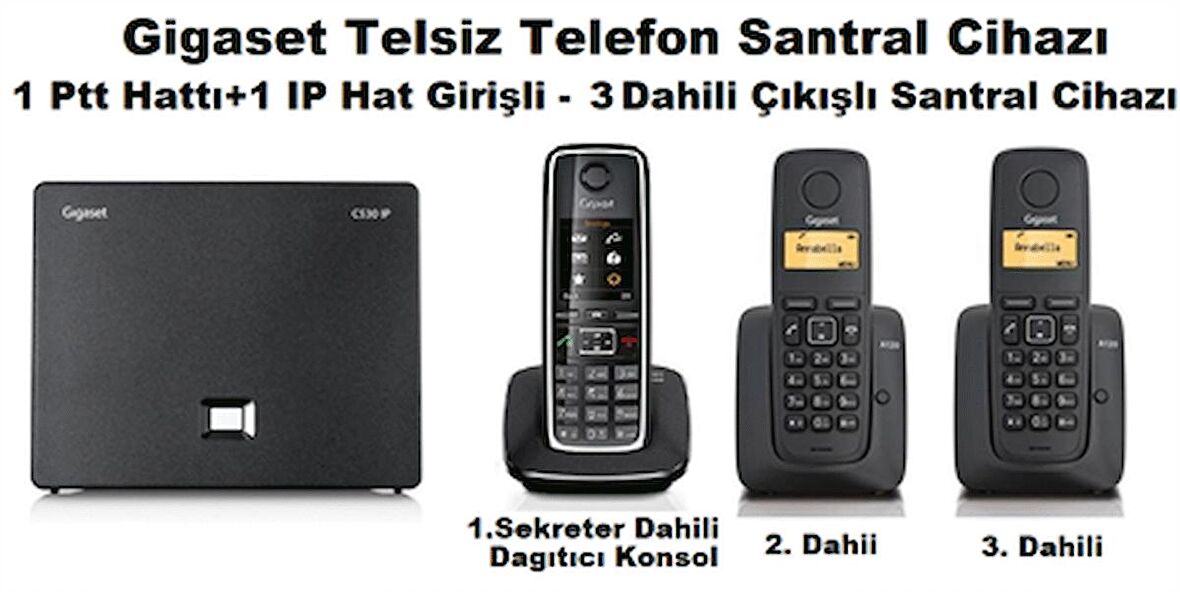 Gigaset C530 IP 3 Dahili Dect Telsiz Kablosuz Telefon Santrali