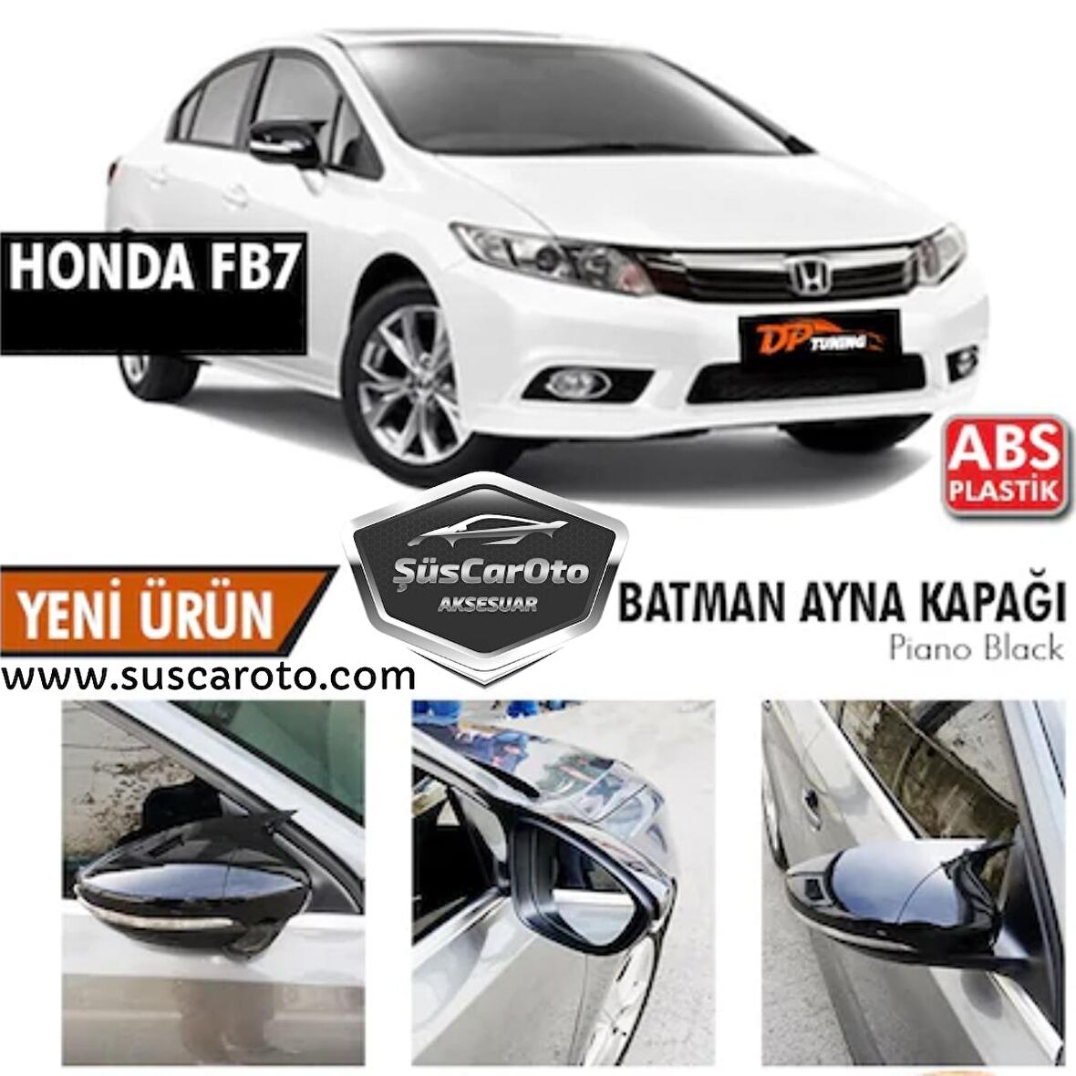Honda Civic FB7 2012-2016 Batman Yarasa Ayna Kapağı Piano Black ABS Plastik