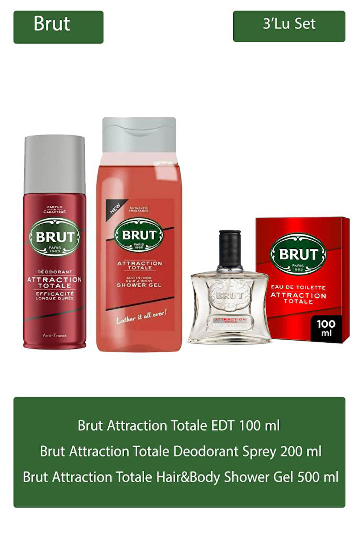 Brut Attraction Totale EDT 100 ml Erkek Parfüm Seti 