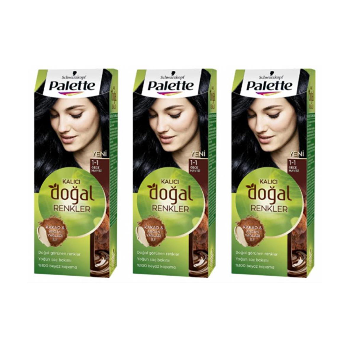 Palette Kalıcı Doğal Renkler Saç Boyası 1-1 Gece Mavisi 3 Paket