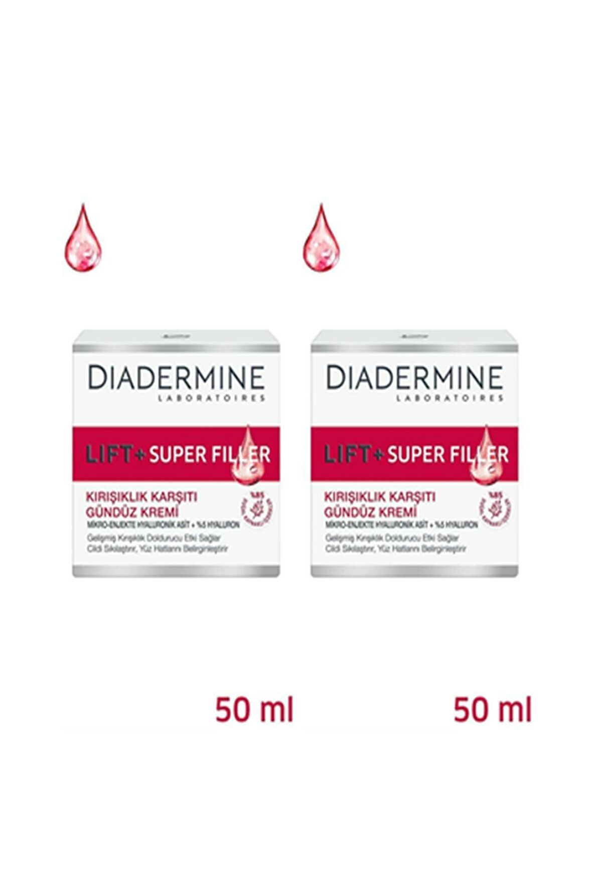 Diadermine Lıft+ Tüm Cilt Tipleri İçin Su Bazlı Yağsız Nemlendirici Yüz Bakım Kremi 2 x 50 ml