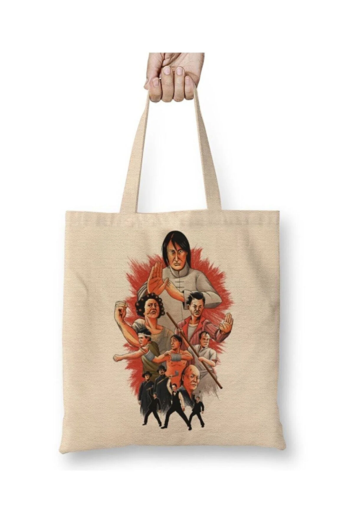 Masters Of Hustle Kung Fu Hustle Beyaz Bez Çanta Uzun Saplı Alışveriş Çantası Plaj Çantası