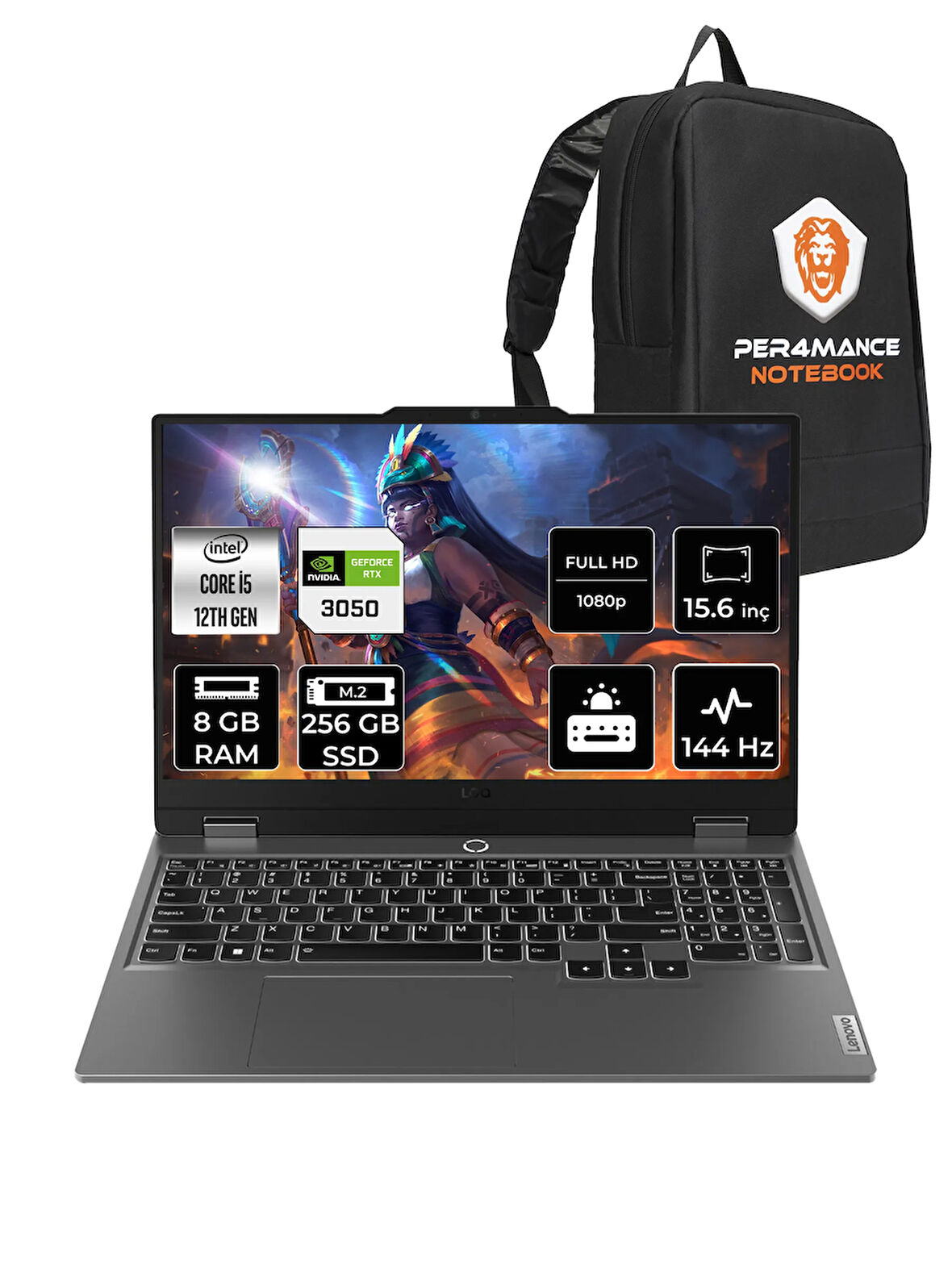 Lenovo LOQ i5 12450HX 8GB 256GB SSD RTX3050/6GB 95W 144Hz FHD 15.6" FDOS Gaming Laptop & PER4 ÇANTA