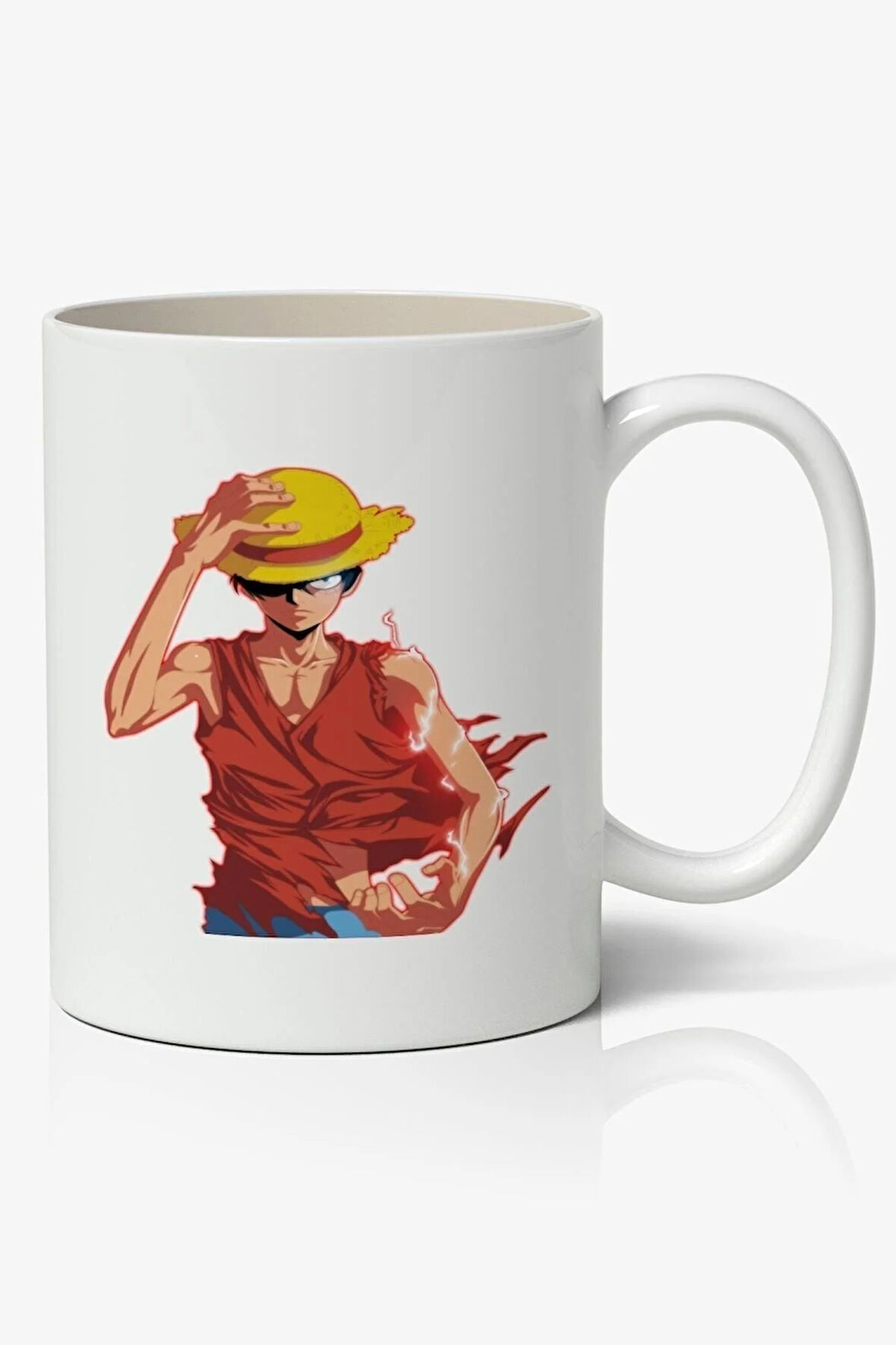 One Piece Hasır Şapkalı Luffy  Anime Baskılı Beyaz Kupa Bardak