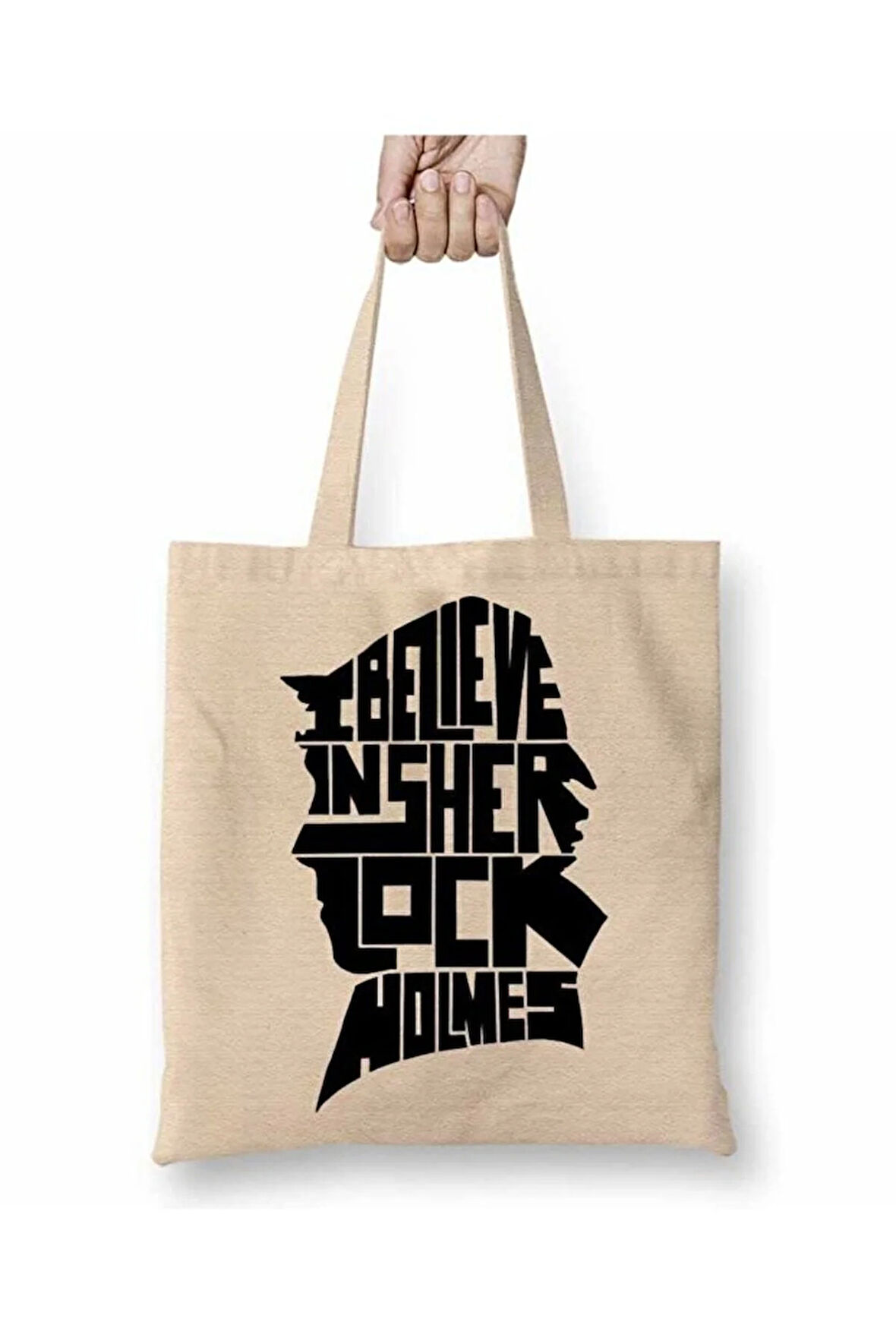 Sherlock Holmes Beyaz Bez Çanta Uzun Saplı Alışveriş Çantası Plaj Çantası