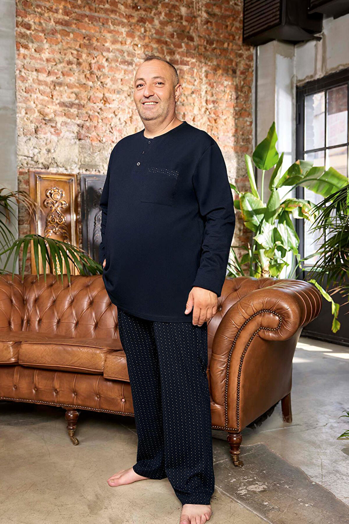 Aydoğan Erkek Dinç Büyük Beden Koton Lacivert Pijama Takımı 0504