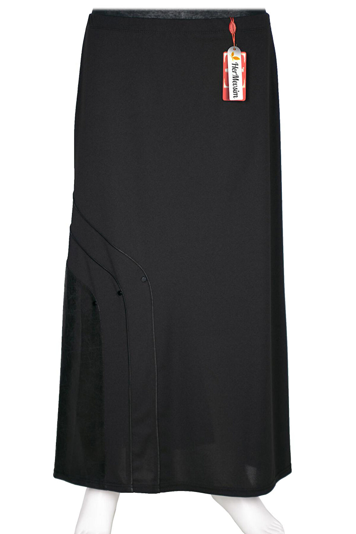 Hesna Kadın Lumina Kombin ve Biye Detaylı Astarlı Lastikli Siyah Etek