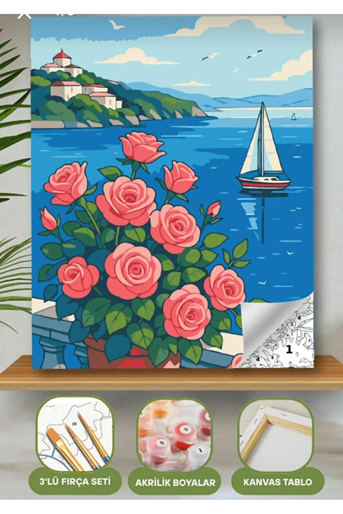 Sayılarla Boyama Seti 40x50 Cm (Çıtalı) Fırça Boya Dahil Numaralı Tuval Balkon Yelken Manzara