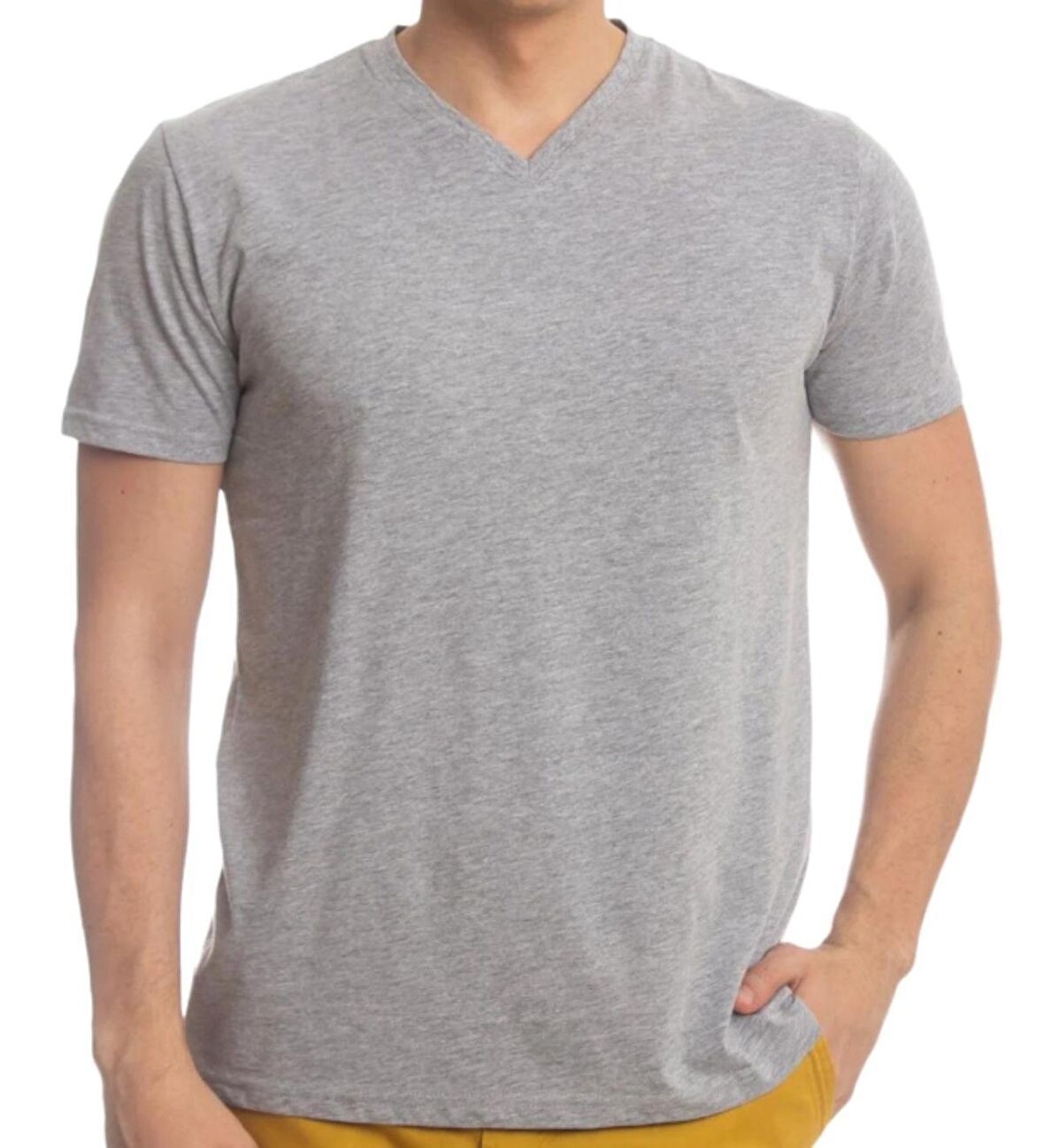 Erkek Kısa Kol V Yaka Slimfit Likralı Düz Mody Tişört