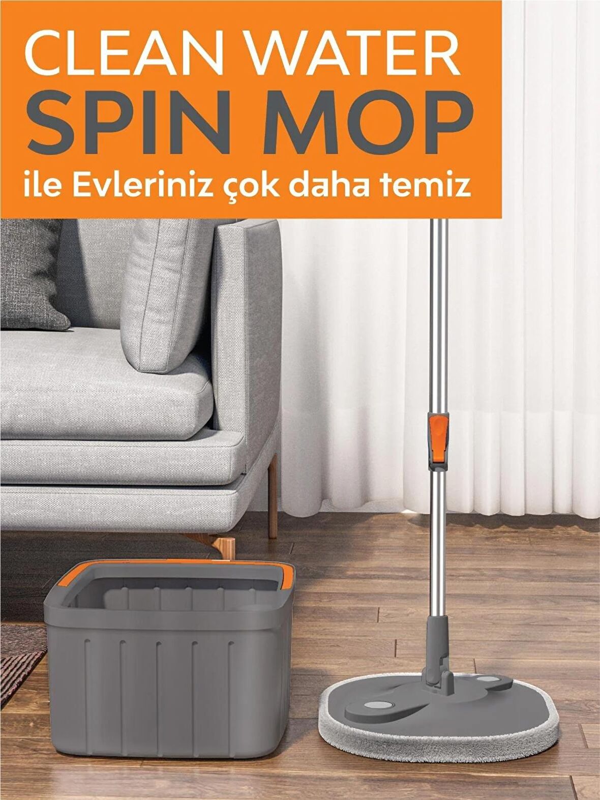 Clean Water Temiz & Kirli Suyu Ayırma Özelliği Temizlik Seti Mop Paspas + 1 Yedek Mop Hediye