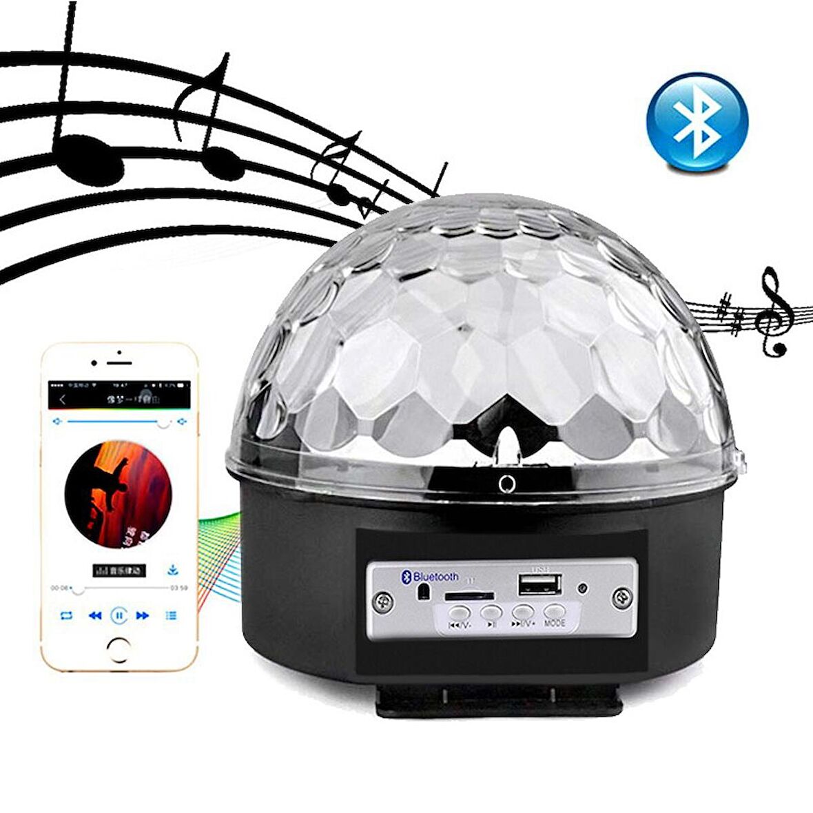 Bluetooth Sd Aux Usb Led Disko Lamba Topu Speaker (3877)