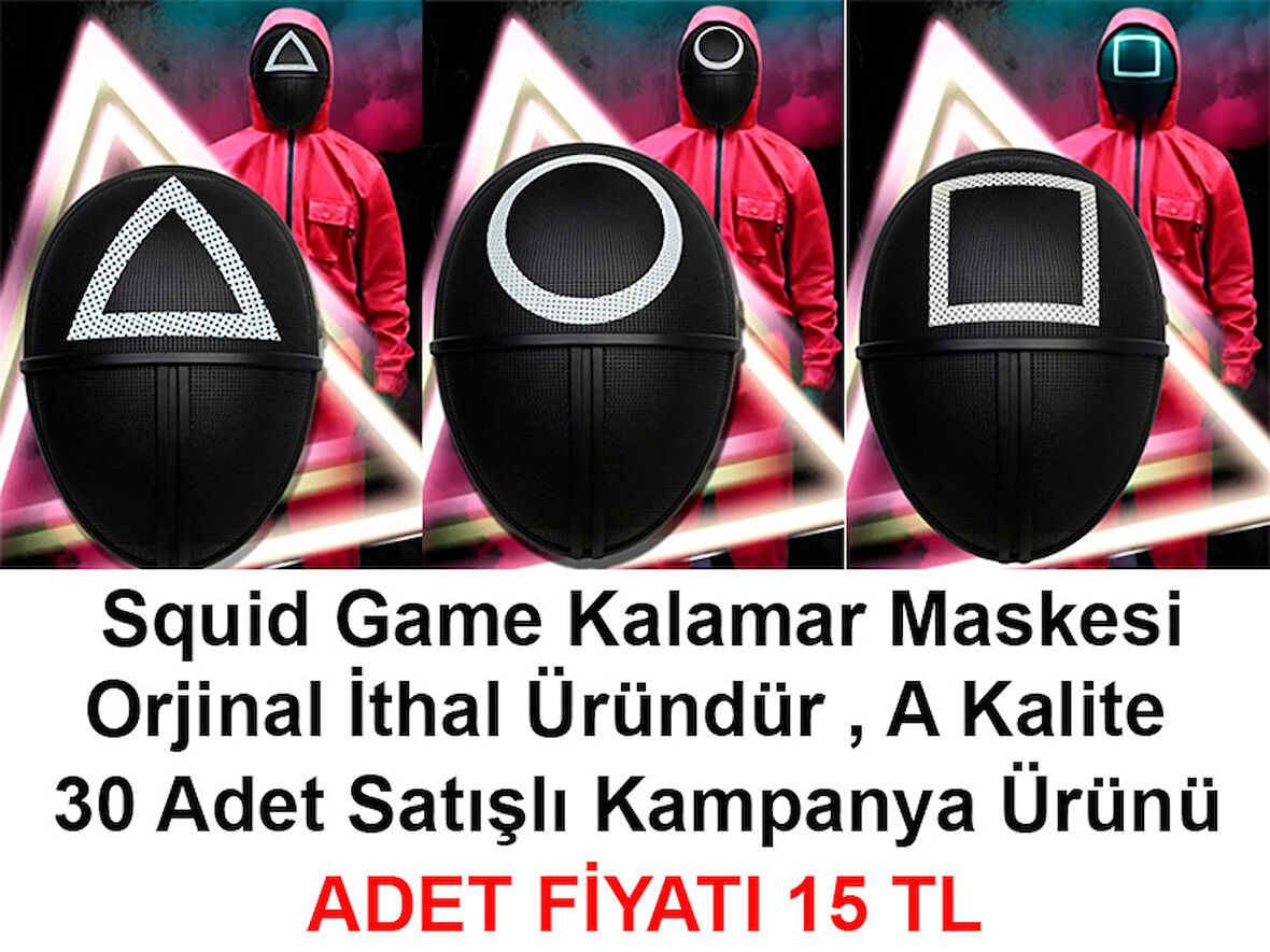 Squid Game Maskesi 3 Model Toplam 30 Adet İthal Orjinal A Kalite Maske - Kampanya Ürünü (3877)