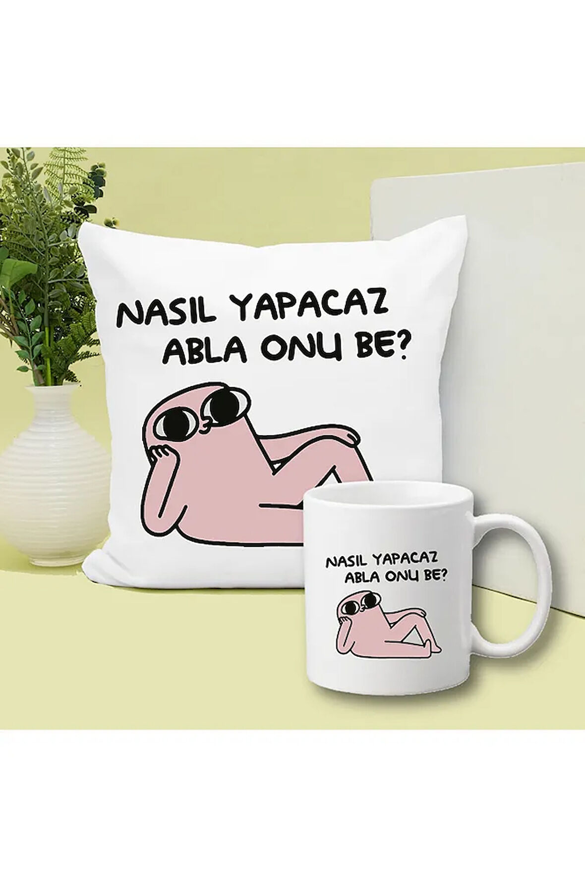 Nasıl Yapıcaz Abla Baskılı Kupa ve Yastık Hediyelik Set Arkadaşa Hediye