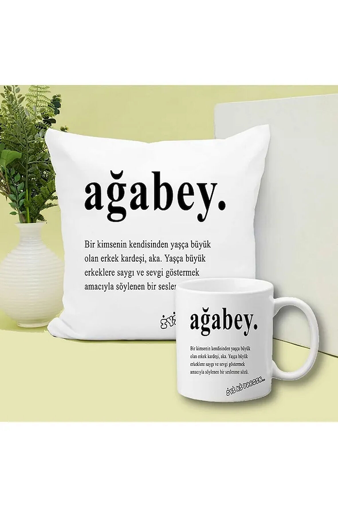 Ağabey Baskılı Kupa ve Yastık Hediyelik Set Arkadaşa Hediye