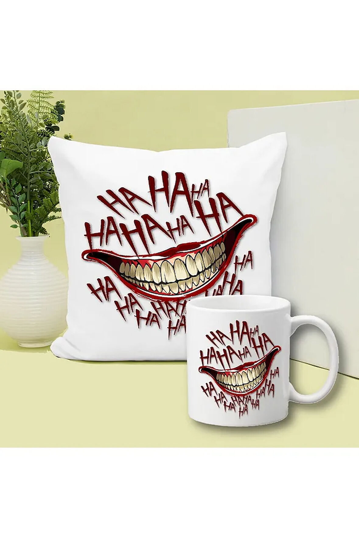 Joker Baskılı Kupa ve Yastık Hediyelik Set Arkadaşa Hediye