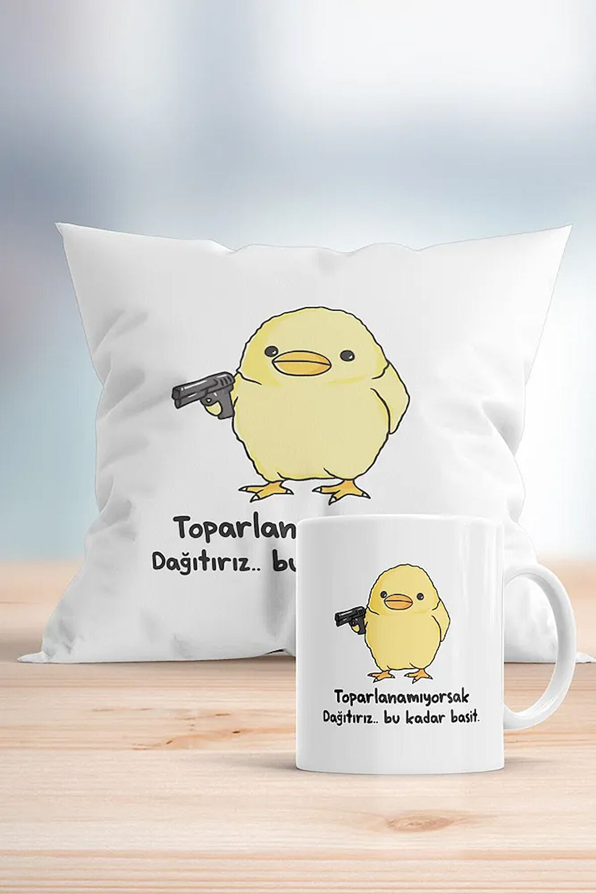 Toparlanamıyorsak Dağıtırız Baskılı Hediyelik Yastık Ve Kupa Seti