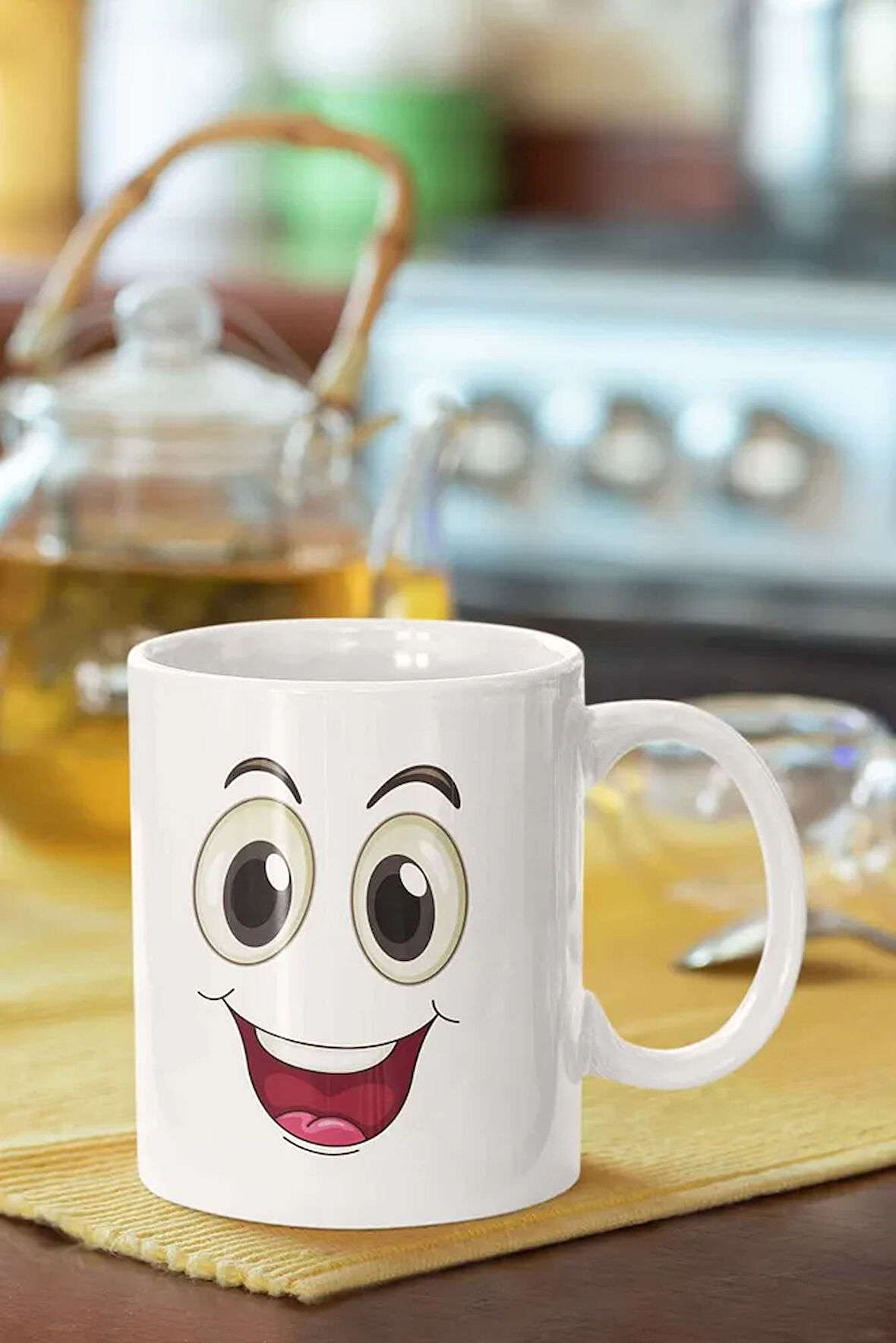 Gülen Yüz Baskılı Porselen Kupa Bardak