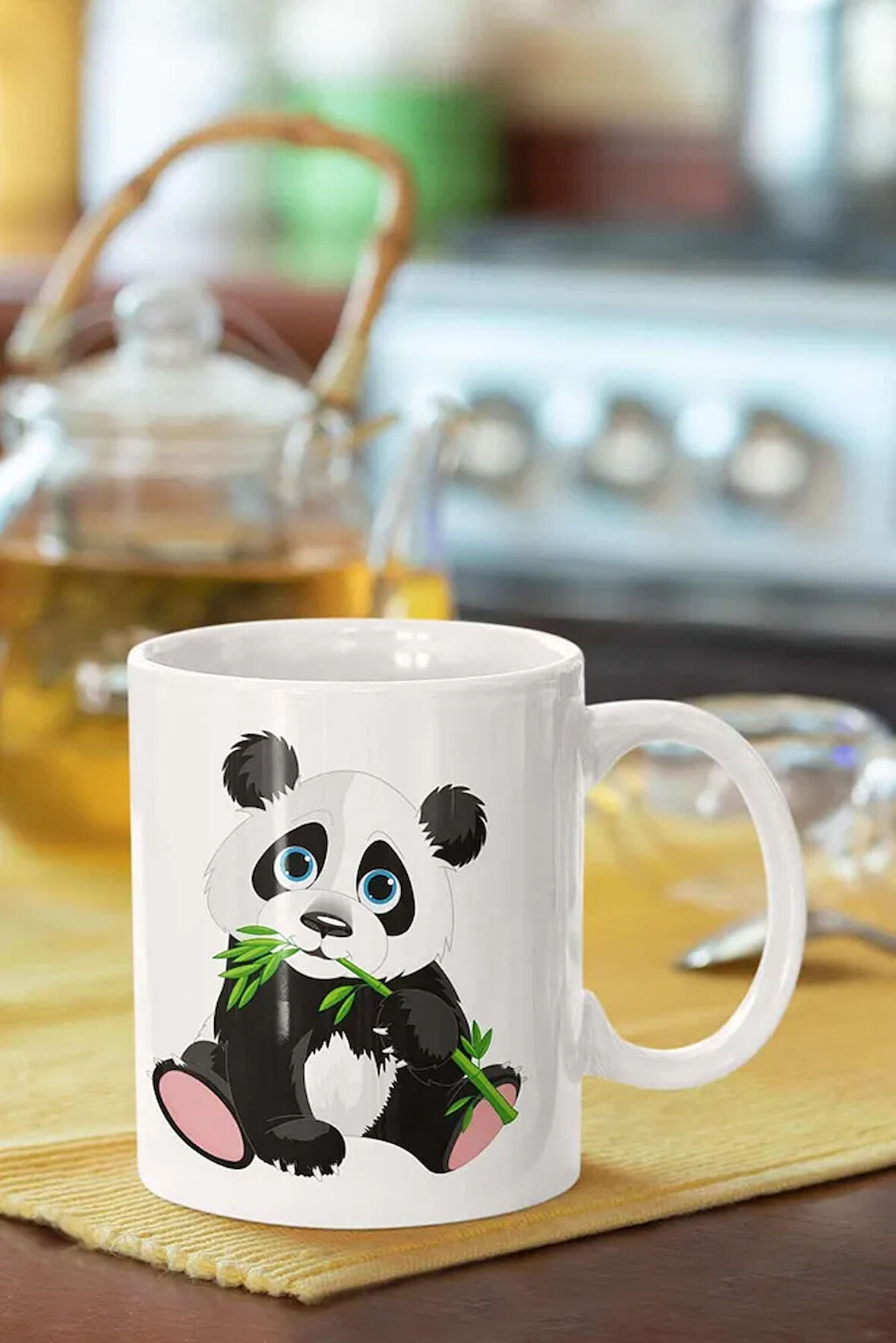 Bambu Yiyen Panda Baskılı Porselen Kupa Bardak