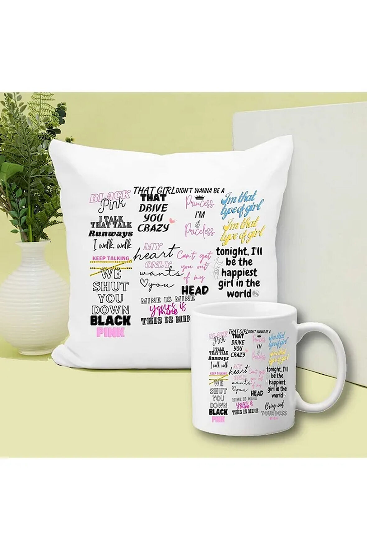 Blackpink Baskılı Kupa ve Yastık Hediyelik Set Arkadaşa Hediye
