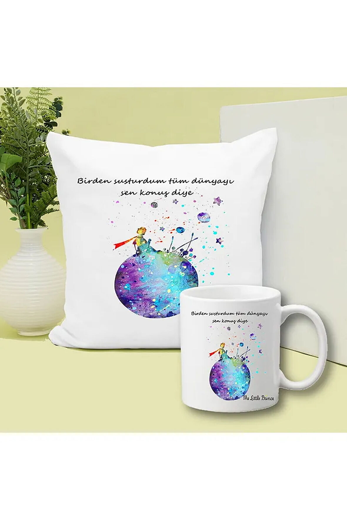 Küçük Prens Baskılı Kupa ve Yastık Hediyelik Set Arkadaşa Hediye