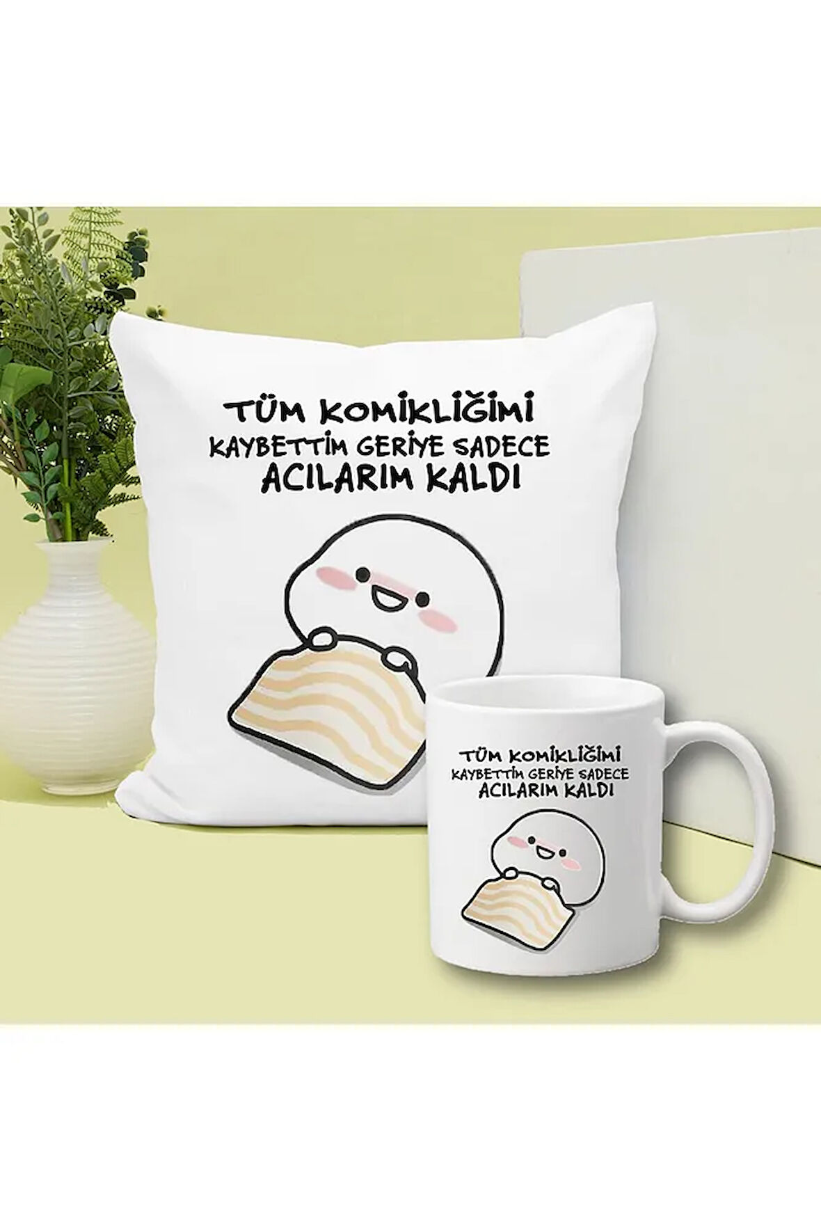 Acılarım Kaldı Geriye Baskılı Kupa ve Yastık Hediyelik Set Arkadaşa Hediye