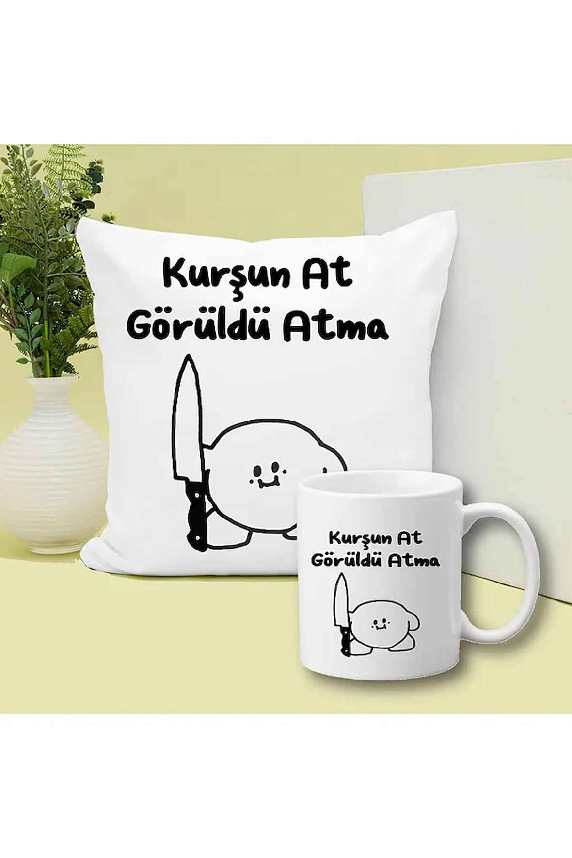 Kurşun At Görüldü Atma Baskılı Kupa ve Yastık Hediyelik Set Arkadaşa Hediye