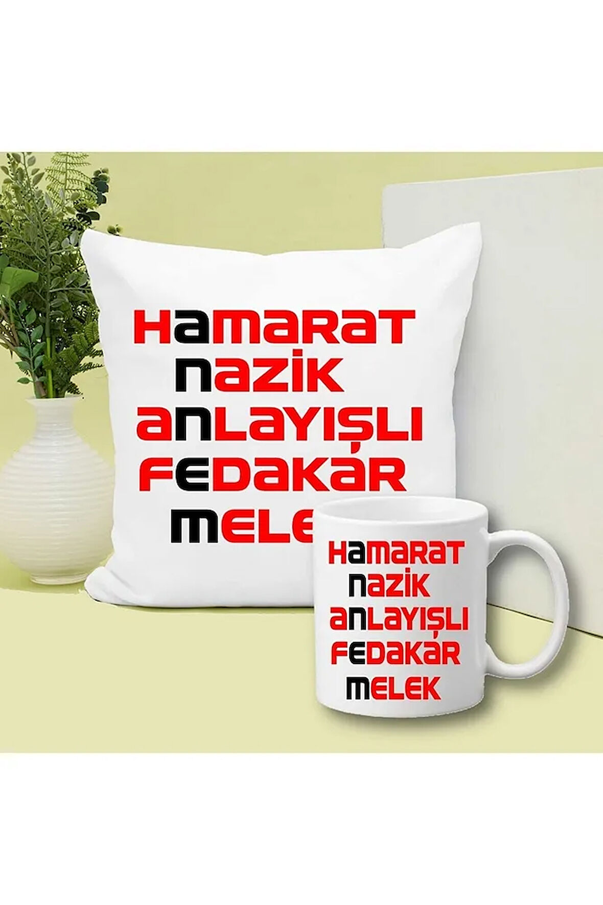 Annem Baskılı Kupa ve Yastık Hediyelik Set Arkadaşa Hediye