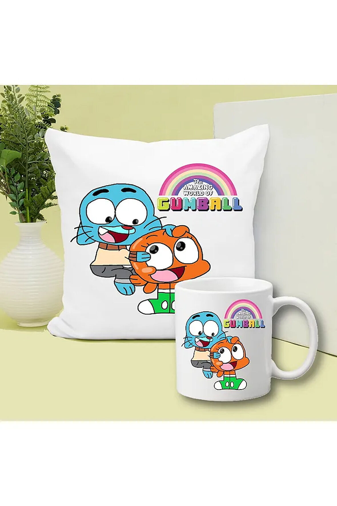 Gumball Darwin Baskılı Kupa ve Yastık Hediyelik Set Arkadaşa Hediye