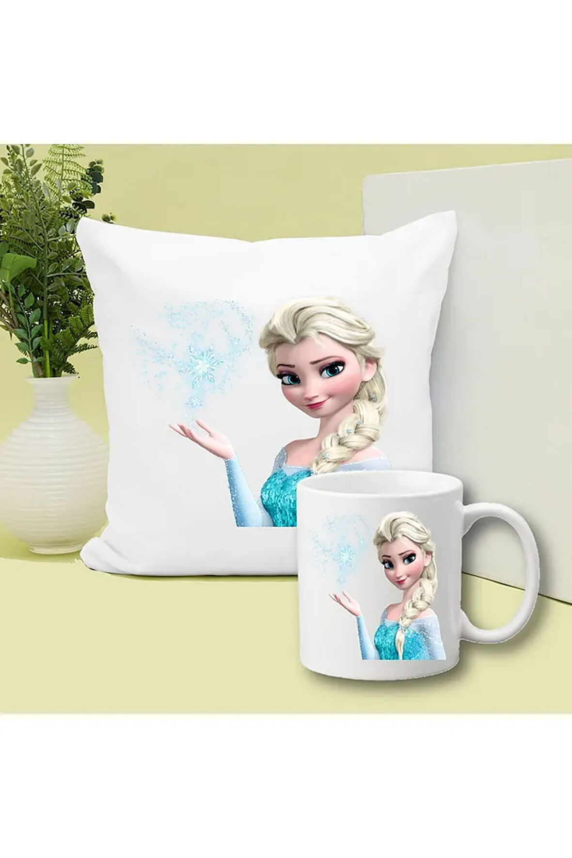 Frozen Elsa Baskılı Kupa ve Yastık Hediyelik Set Arkadaşa Hediye