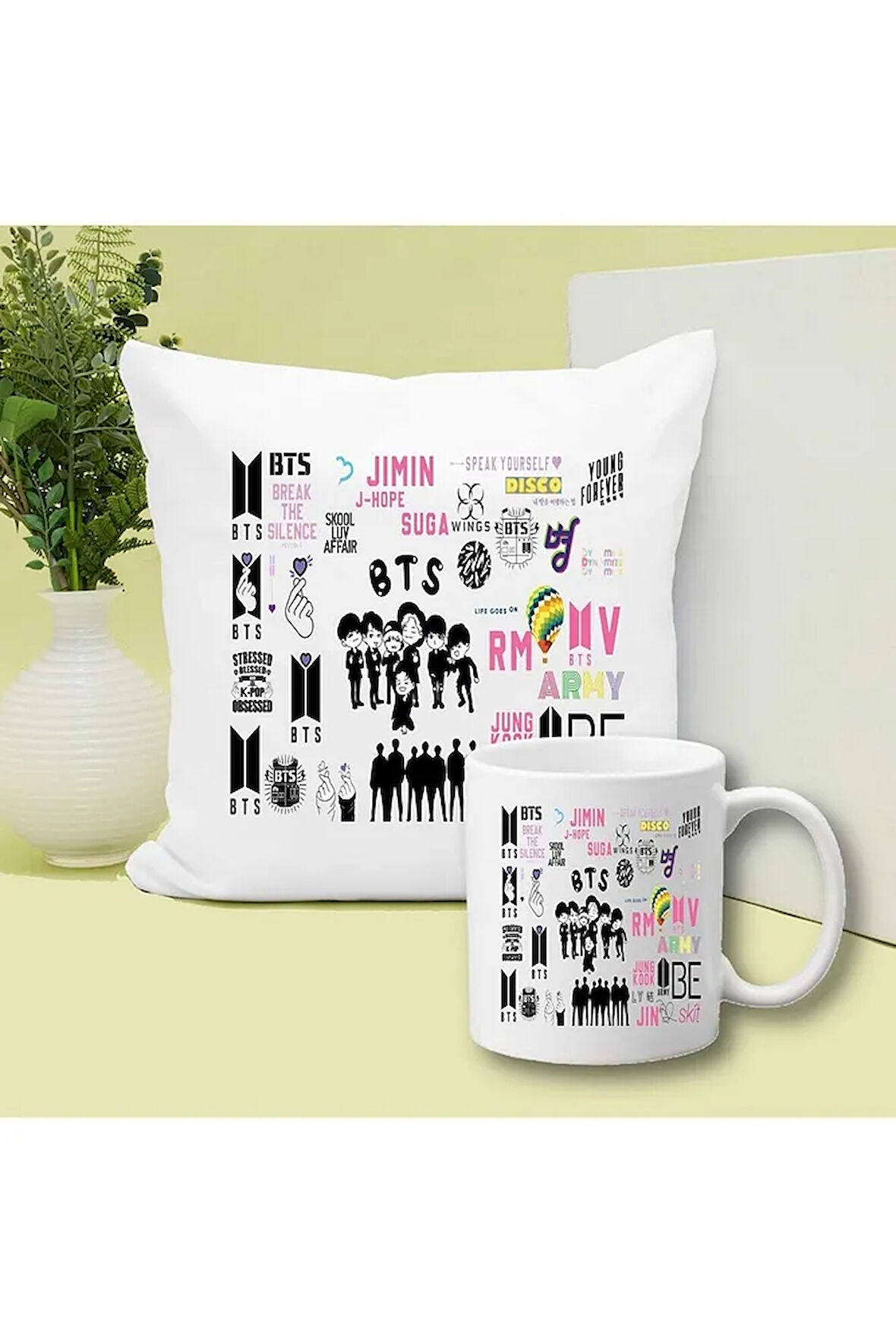 BTS Baskılı Kupa ve Yastık Hediyelik Set Arkadaşa Hediye