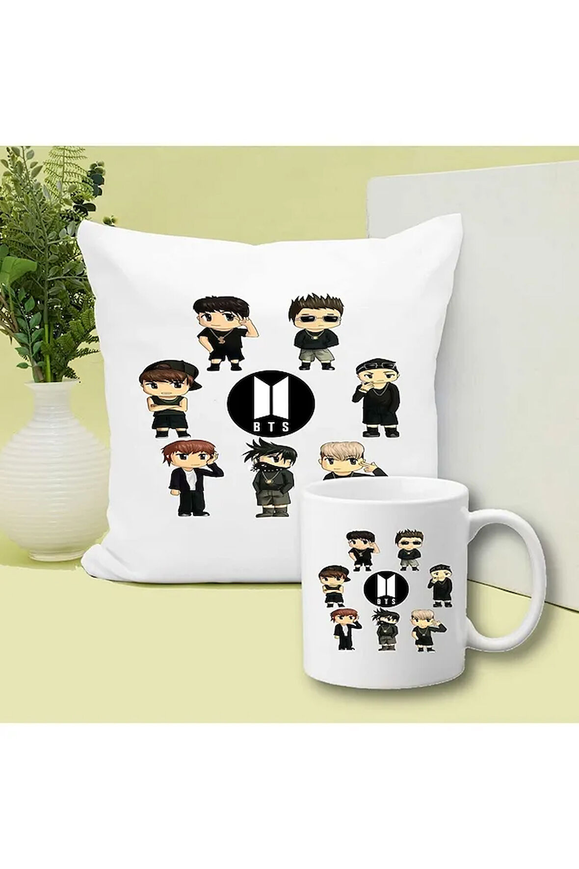 BTS Baskılı Kupa ve Yastık Hediyelik Set Arkadaşa Hediye