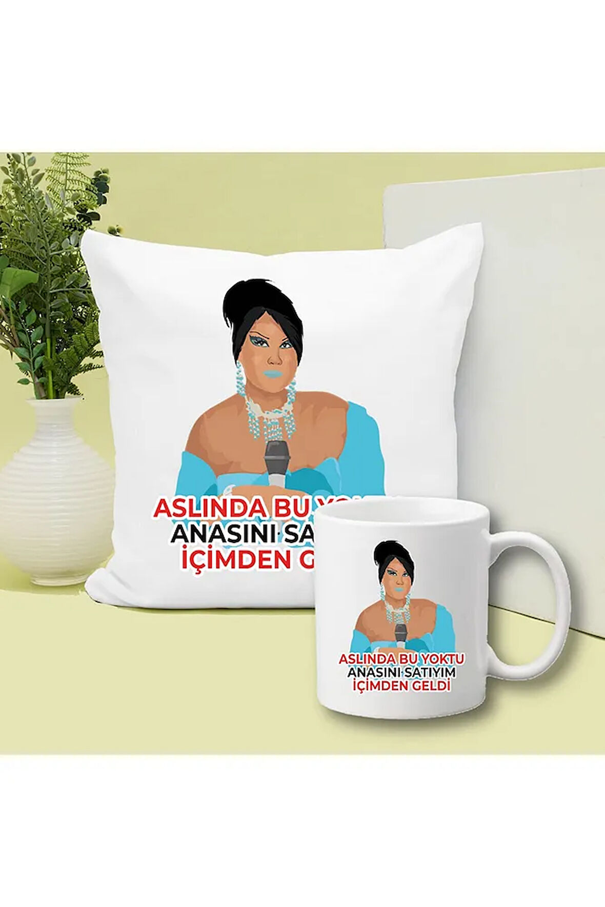 İçimden Geldi Baskılı Kupa ve Yastık Hediyelik Set Arkadaşa Hediye