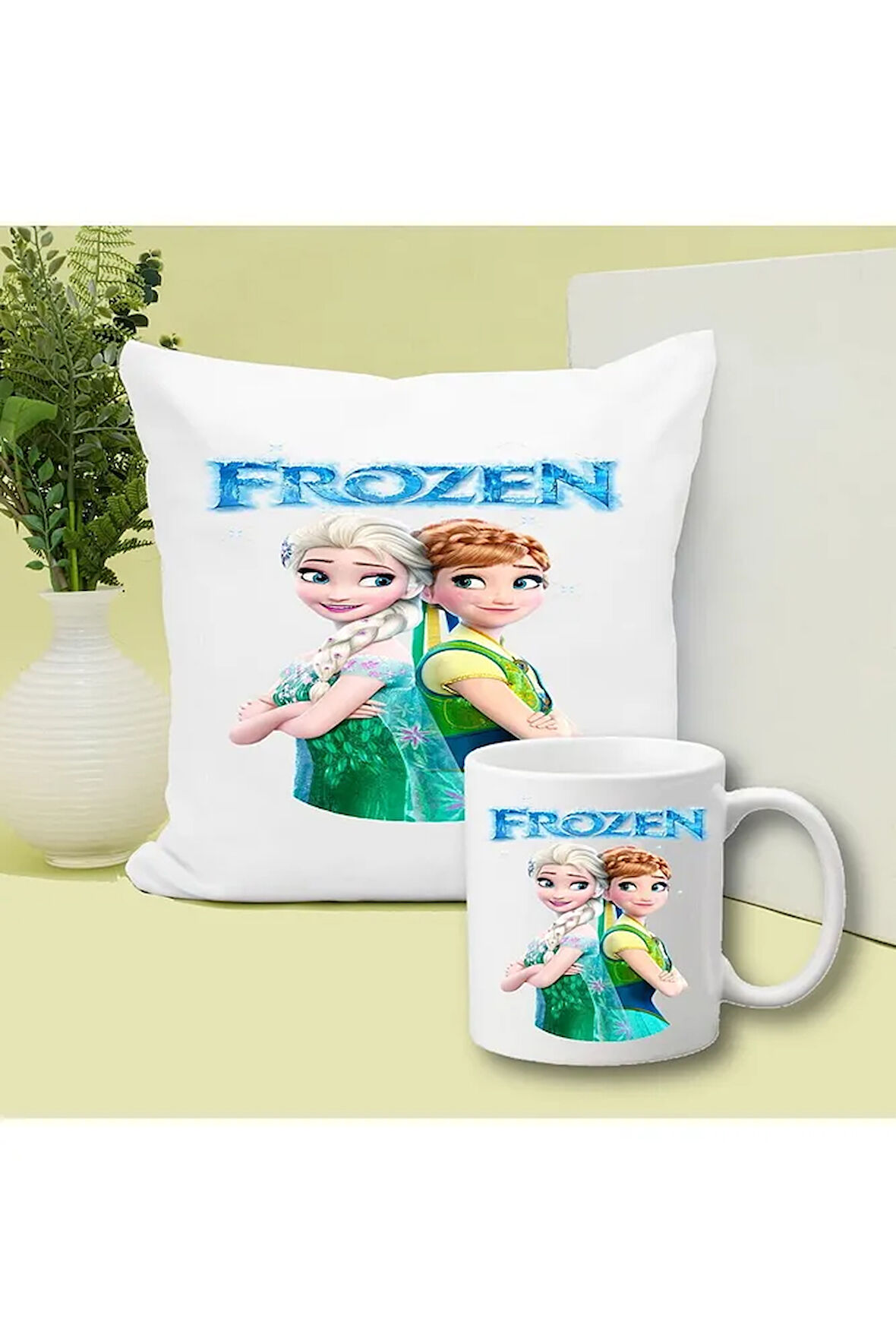 Frozen Elsa Baskılı Kupa ve Yastık Hediyelik Set Arkadaşa Hediye