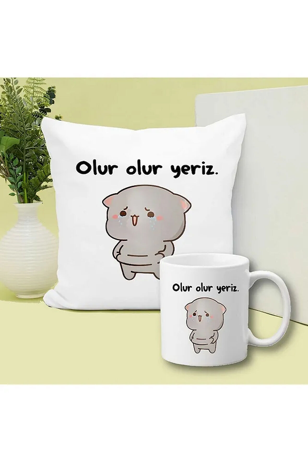 Olur Olur Yeriz Baskılı Kupa ve Yastık Hediyelik Set Arkadaşa Hediye