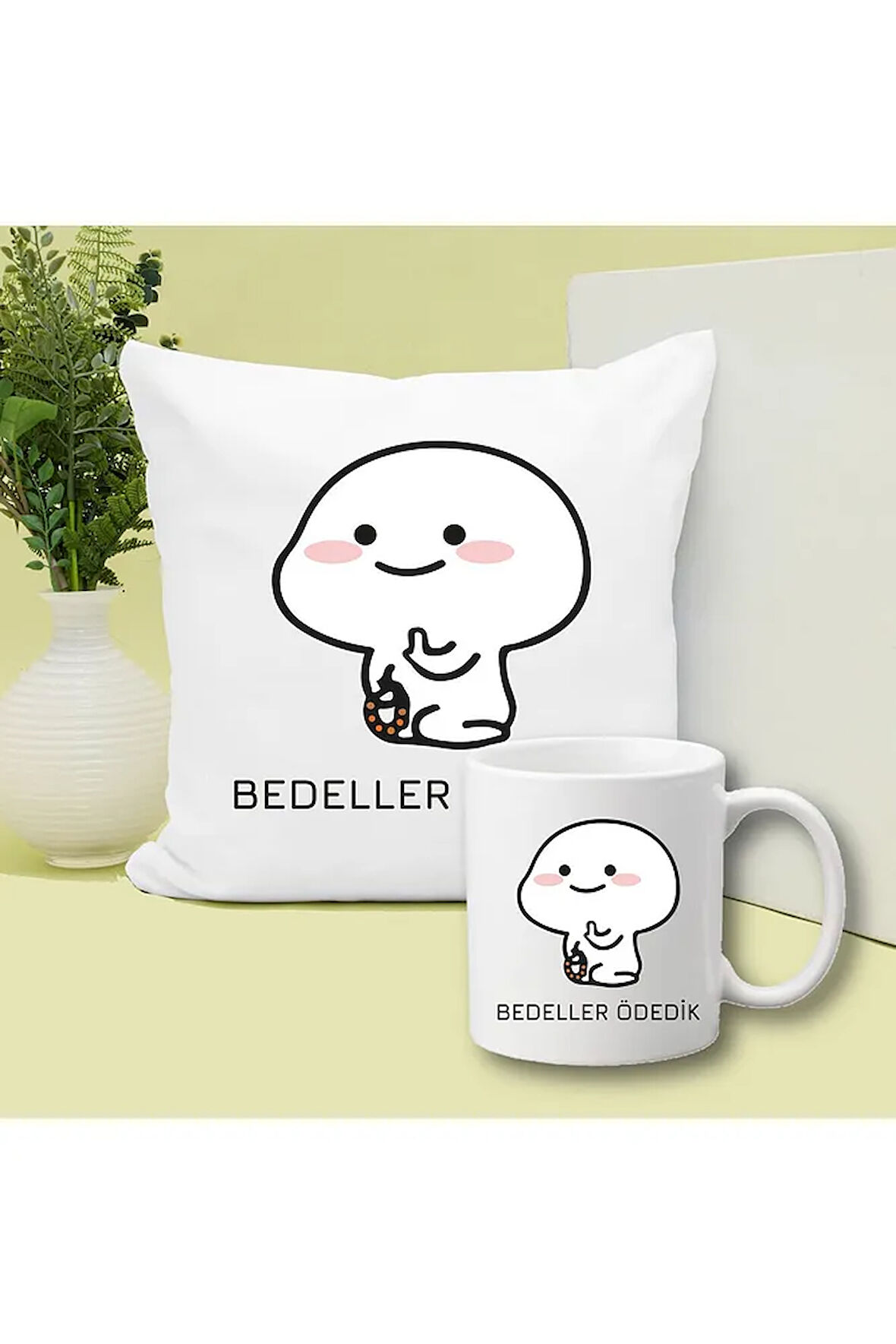 Bedeller Ödedik Baskılı Kupa ve Yastık Hediyelik Set Arkadaşa Hediye