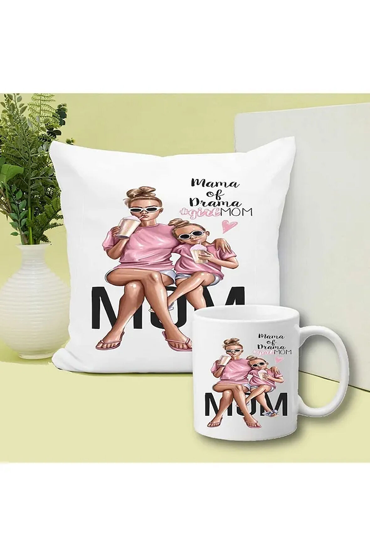 Cool Mom Baskılı Kupa ve Yastık Hediyelik Set Arkadaşa Hediye