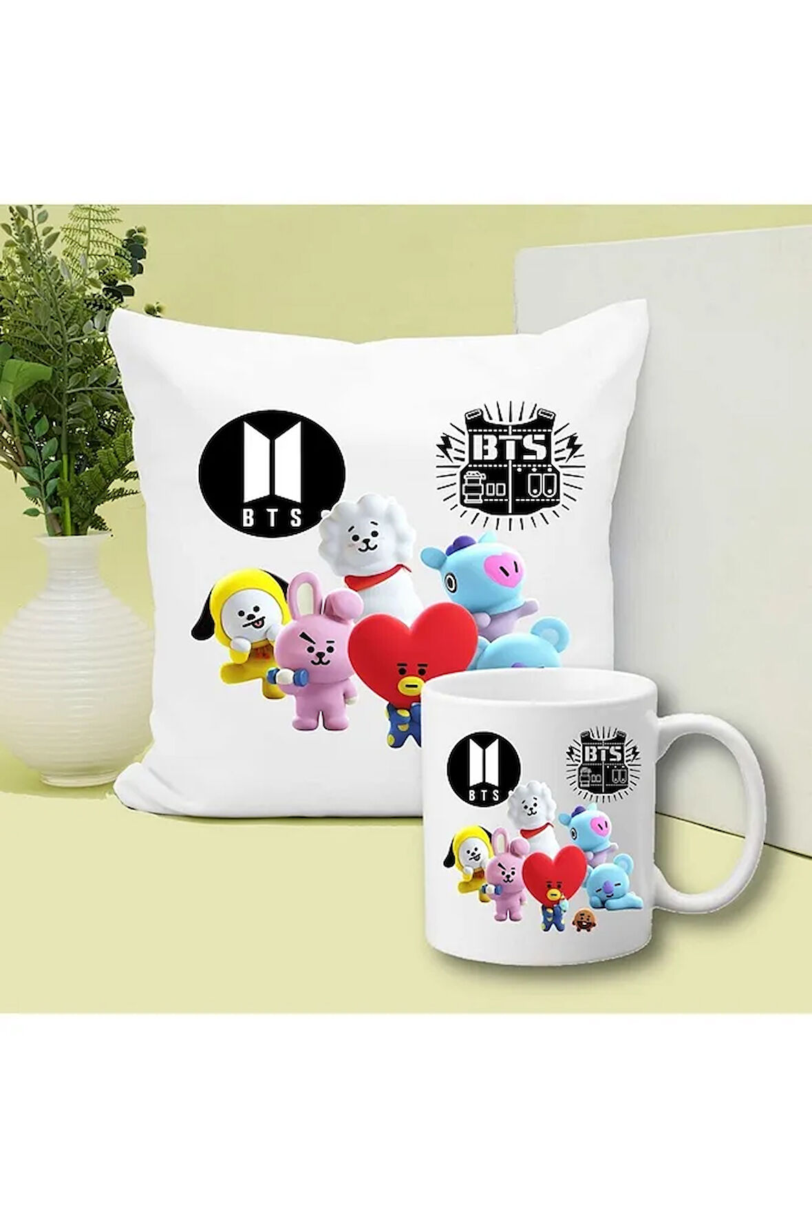 BTS Baskılı Kupa ve Yastık Hediyelik Set Arkadaşa Hediye